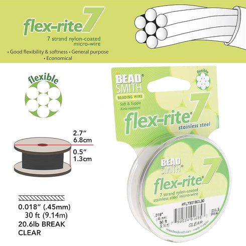 The Beadsmith Flex-Rite 7 Strand Nylon Coated, Stainless-Steel Beading Wire, Jewelry Making Supply (.018 Dia, Clear - 30 Ft)...