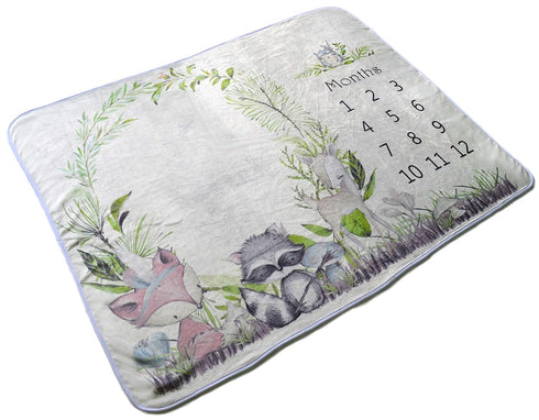Woodland Friends Double Sided Baby Milestone Monthly Blanket, Forest Photo Prop Boy & Girl, Large Soft 310 GSM Fleece Blanket for Animal Nursery a...