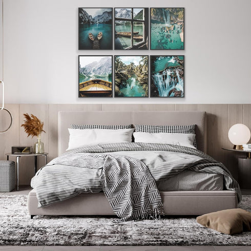 HoozGee Nature Landscape Wall Art Prints Mountain Decor Canvas Wall Decor Posters Lake Boat Pictures Photography Art Posters for Home Living Bedro...