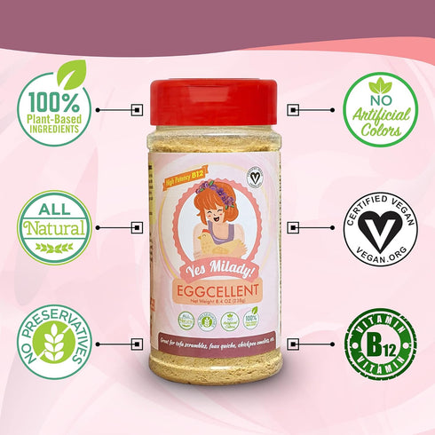 Yes Milady! Eggcellent (8.4oz Ex-Large) Vegan Seasoning and Vitamin B12 Supplement - 100% Natural for Omelets, Quiche, Breakfast Burrito, and Tofu...