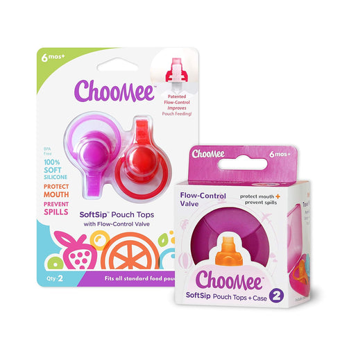 ChooMee SoftSip Food Pouch Tops | 4 Colors + Purple case | Prevent Spills and Protect Childs Mouth...