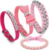 4 Pcs Pink Dog Collar Spiked Studded Dog Collars Pearls Dog Necklace Dog Collar with Rhinestone Bow Knot Crystal Diamond Colorful Flower Bling Gir...