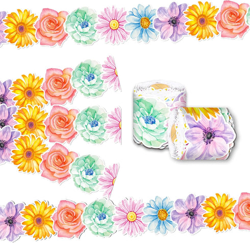 67.9 Ft Painted Flowers Bulletin Board Borders Die-Cut Bulletin Borders Painted Flowers Shape Rolled Bulletin Board Trim Sticker for School Classr...