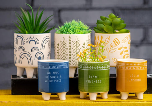 Karma, Footed Ceramic Planter Set of 2, Modern Boho Planters, Ceramic Footed Planters, Hello Sunshine...