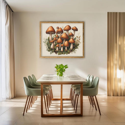 Posterizer 1 pcs- Brown mushrooms on a white background print-Floral Botanical Art-Kitchen & Bar Art- Gift for Men Women Entrepreneur Teens-Decor ...