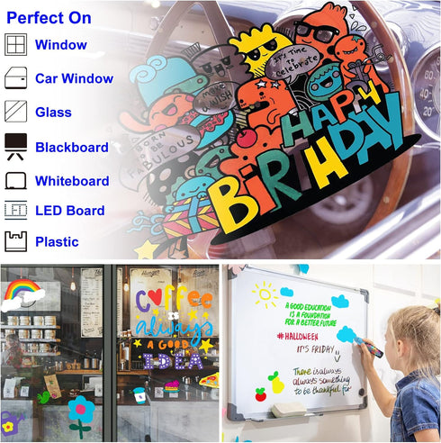 FansArriche Window Markers - 15mm Jumbo - 3 Pack of Neon Chalk Pens - Liquid Chalk Bright Car Markers, Chalkboard Markers for Windows, Blackboard,...