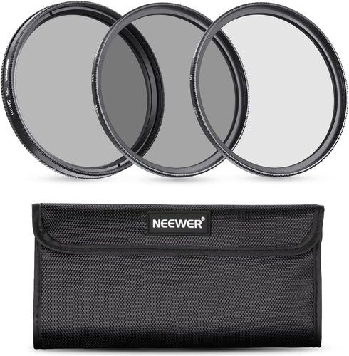 NEEWER 55mm Filter Kit, UV + CPL + ND4 Filters with Storage Bag & Cleaning Cloth, Optical Glass and Aluminum Alloy Slim Frame, Compatible with Can...