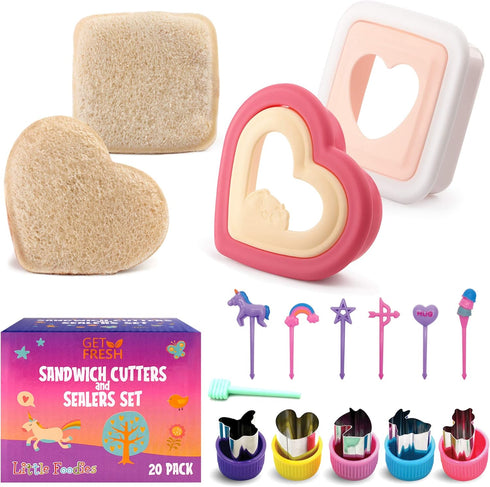 GET FRESH Sandwich Cutters and Sealers for Kids – 20-pcs Sandwich Sealers and Veggie Cutters set for Children – 2 Bread Cutters and Sealers with 5...