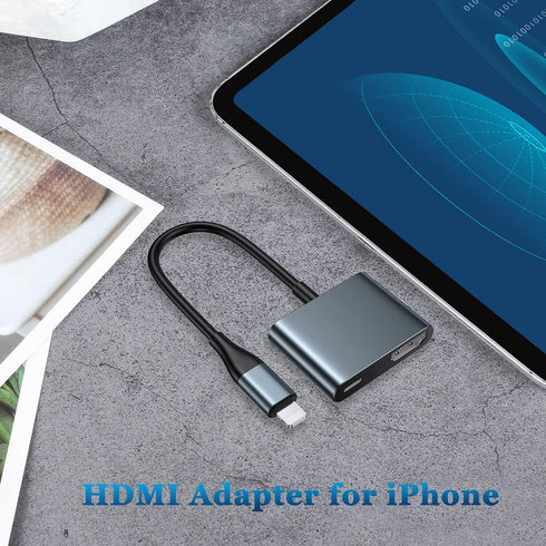 Lightning to HDMI Digital AV Adapter 1080P HD Video HDMI Sync Screen and Audio Connector Cable with Charging Port Compatible with iPhone 14/ 13/ 1...