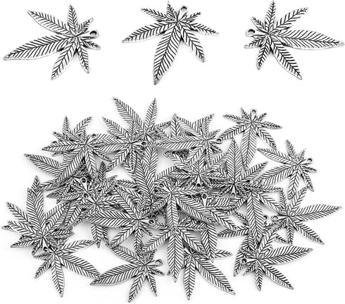 AUEAR, 30 Pack Metal Leaf-shaped Charms Tibetan Antique Silver Leaves Pendants for Card Grabber Earring Bracelet Necklace Jewelry Making Craft DIY...