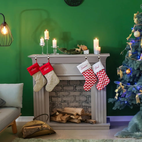 Stocking Holders for Mantle, Christmas Stocking Holder Set of 6, Mantle Clip Fireplace Hooks Hanger for Christmas Party Decoration Supplies (Brass...