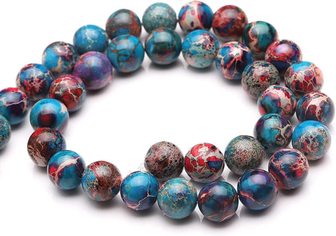 Youngbling Natural Gemstone Beads for Jewelry Making,8mm Blue Imperial Jasper Polished Round Smooth Stone Boho Beads,Genuine Real Stone Beads for ...