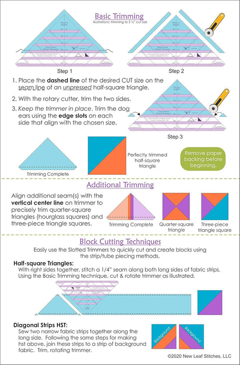 Cleary Perfect Slotted Trimmer C by New Leaf Stitches – Quilting Ruler Template and Stencil for Cutting All Sides of Half Square Triangles – 6 Qua...