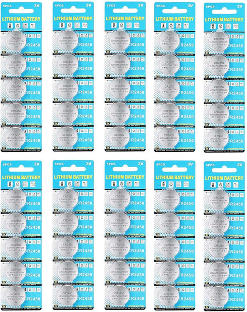 50 Pack 3V High Capacity Lithium Button Coin Cell Batteries CR2450 ECR2450 Used in Most Electronic Devices...