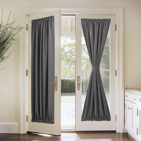 PONY DANCE Gray Door Curtain - Thermal Insulated Rod Pocket Blackout Privacy French Door Panel with Tieback, 54 inch Wide by 72 inch Long, Grey, 1...