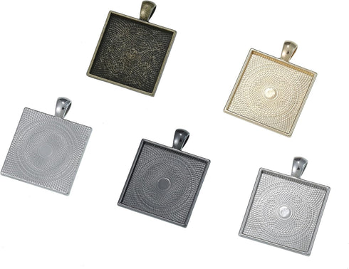 SHUNAE 20pcs 25mm Bronze Silver Square Cabochon Pendant Base Settings Jewelry DIY Blank Trays for Necklace and Key Rings Making (Silver)...