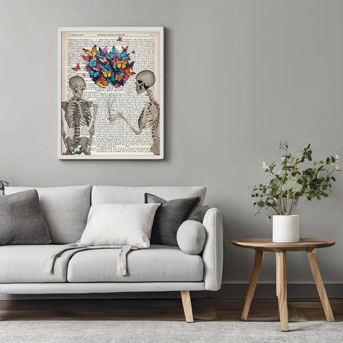 Posterizer 1 pcs-Funny Wall Art Skeleton gifting butterflies-Romantic Art-Girls room art-Gifts for Women-Gift for Anniversary, Engagement or Weddi...
