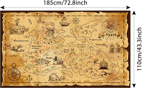 Blulu Pirate Party Decorations Halloween Treasure Map Pirate Theme Backdrop Background Jewelry Map Banner Photography for Halloween Party Supplies...