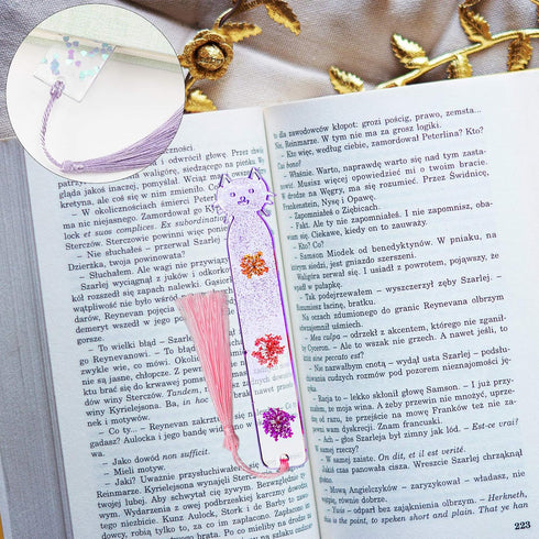 10 Pieces Silicone Bookmark Resin Mold DIY Bookmark Mould Epoxy Resin Casting Mold in 10 Cute Styles with 20 Pieces Random Color Tassels Craft, 20...