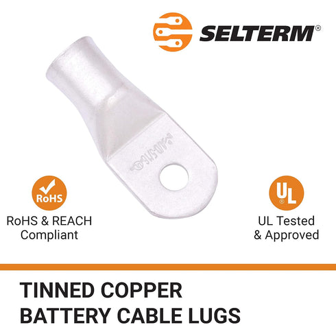 SELTERM 2pcs 4/0 AWG 5/16" Stud Tinned Copper Wire Lugs, Battery Lugs, Ring Terminals, Battery Cable Ends, 0000 Gauge Ring Terminal Connectors, UL...