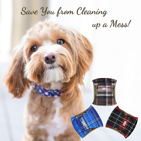 Premium Male Dog Wraps - High Absorbency Male Dog Diapers (Pack of 3) - Washable Belly Band for Male Dogs Incontinence and Puppy Training (Plaid, ...