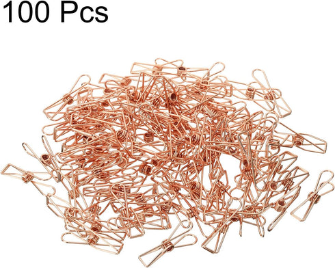 MECCANIXITY 100 Pieces Metal Wire Hollow Out Clips 32mm Cute Mini Binder Paper Clip Rose Gold for Clothes Bill Paper Office Supplies...