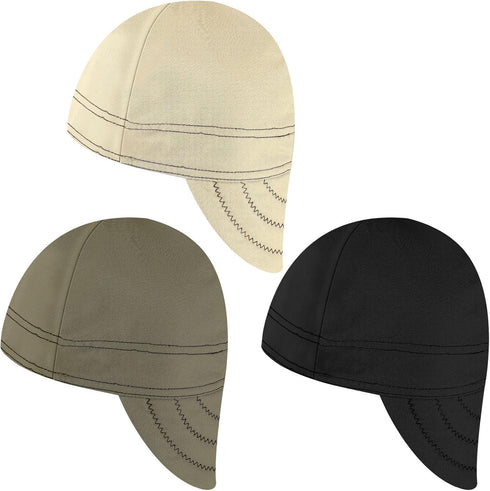 Macarrie 3 Pcs Welding Hats for Men Flame Resistant Cotton Welding Cap Mesh Inside Liner Welder Cap Low Crown for Welder Electrician Gas Station M...