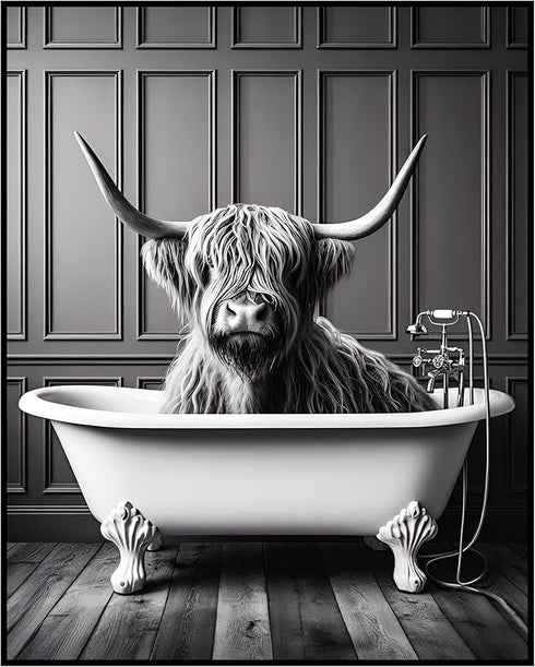 Posterizer 1 pcs-Funny Highland Cow in The Bathtub Print-Comedy Art-Art for Animal Lovers- Gift for Men Women Entrepreneur Teens- Bathroom, restro...