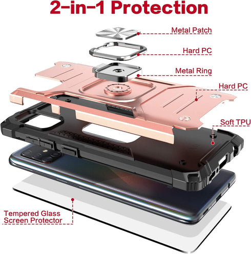 for Galaxy A71 5G Case with Screen Protector,Shockproof Drop Test Slim Fit Case with Car Mount Kickstand Lightweight Protective Cover for Galaxy A...