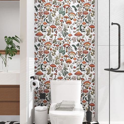 Mushroom Wallpaper Peel and Stick Wallpaper White Wallpaper Stick and Peel Dark Leaf Contact Paper for Cabinets Waterproof Self Adhesive Wall Pape...