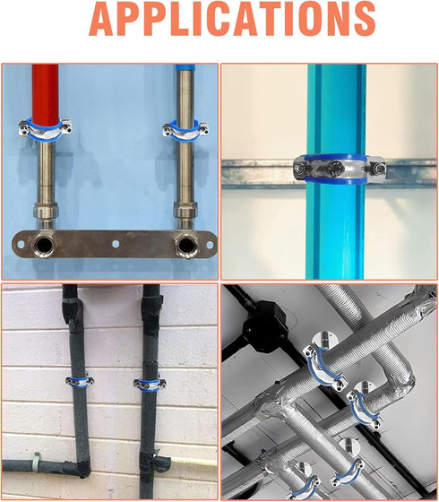 AKIHISA 1 Inch Wall Mount Ceiling Mount Pipe Support Ring Hanger,2 Pcs Adjustable Stainless Steel Pipe Bracket Clamp Range 25-27mm(100+100mm)...