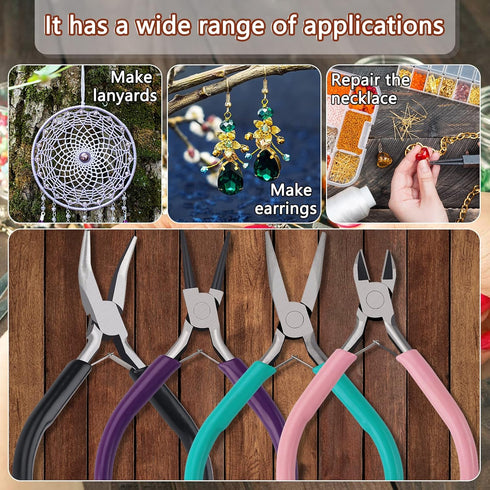 4 Pack Jewelry Pliers Jewelry Making Pliers Tools Kit with Needle Nose Pliers/Chain Nose Pliers, Round Nose Pliers, Bent Nose Pliers, Wire Cutters...