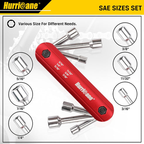 HURRICANE 6 in 1 Folding Nut Driver Set SAE, Hex Nut Driver Set, Cr-V Steel Shank. Premium Portable Premium Aluminum Handle. Easy to Carry Out, 3/...