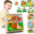 Wooden Animals Block Puzzles for Kids Ages 2-4 with Book, Jigsaw Puzzles Preschool Learning Educational Interactive Toys Gift for Boys Girls, Wood...