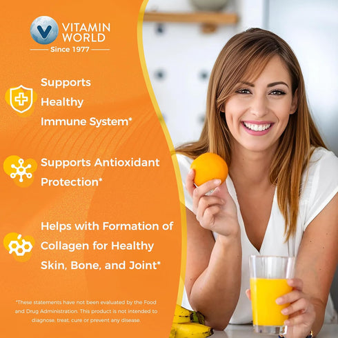 Vitamin World Vitamin C 1000 mg with Bioflavonoids, Immune Support, Antioxidant Protection, Vitamin C Supplement for Collagen Production, Bone & S...