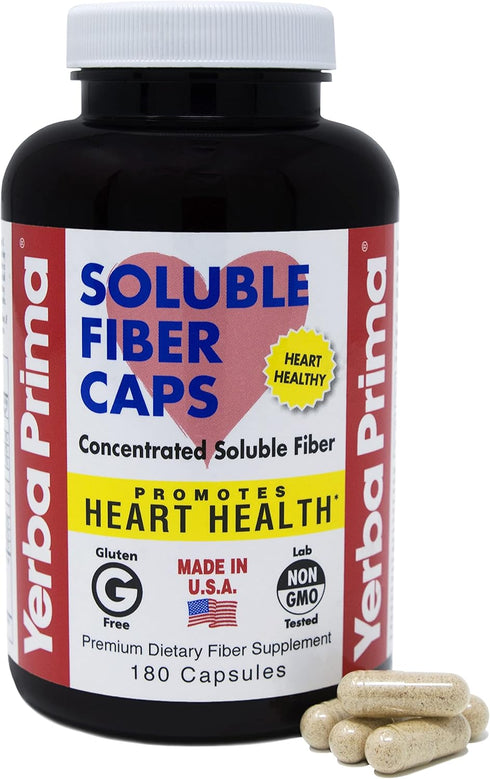 Yerba Prima Soluble Fiber Formula Capsules, 180 Count - Premium Dietary Fiber Supplement, Natural, Concentrated Soluble Fiber, Gluten Free, Non-GM...
