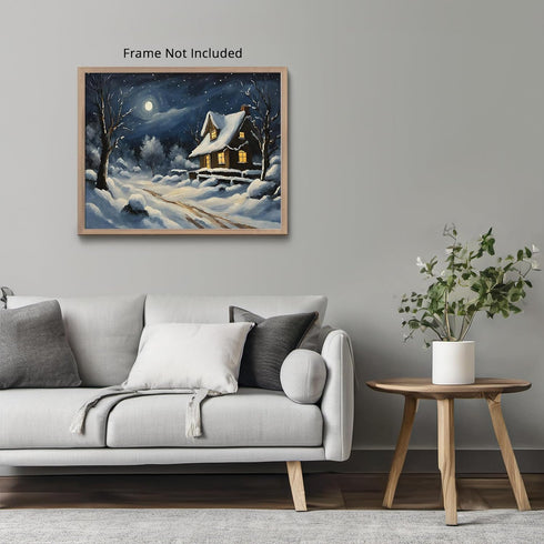 Posterizer 1 pcs-old farm house in snowy winter nature-in oil painting style-9-Landscape & Nature Art-Living Room Bedroom Decor- unframed wall art...
