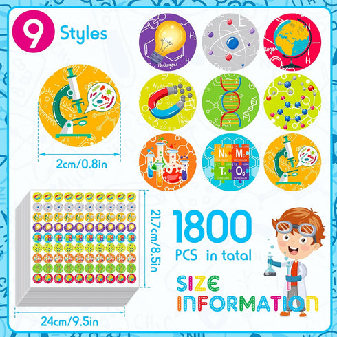1800 Pcs Science Stickers for Kids Science Teacher Reward Stickers Science Party Favor Stickers Bulk Chocolate Stickers Science Decals for Chemist...
