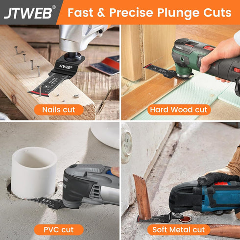 JTWEB Extra Long Oscillating Saw Blades - 12PCS Arc-Shaped Edge Bi-Metal Multitool Blades Precise Cut for Wood with Nails, Metal, Universal Quick ...
