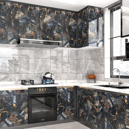 Marble Black Contact Paper Peel and Stick Countertops Gold Contact Paper Peel and Stick Wallpaper for Kitchen Waterproof Vinyl Film Marble Shelf L...