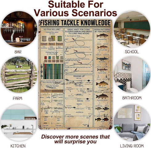 Retro Metal Vintage TIN Sign Fishing Tackle Knowledge Plaque Poster Cafe Wall Art Gift 12 X 16 INCH...
