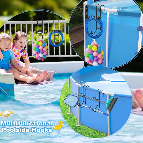 2PCS Pool Pole Hanger Swimming Pool Fence Hooks,Poolside Pool Leaf Skimmer Net Holder Outdoor Hooks for Hanging Pool Equipment Fit 3.26'' or Less ...