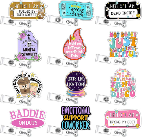 12 Pcs Funny Badge Reel Nurse Badge Reel Holder Retractable ID Clips Cute Badge Reel for Doctor Student Men Women Office Nurses Lanyard Supplies A...