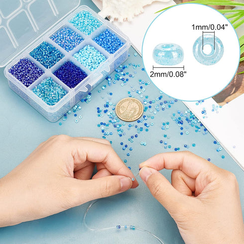 PH PandaHall 8000pcs 2mm Blue Seed Beads, Craft Glass Beads Pony Waist Bead 12/0 Mini Spacer Bead for Friendship Bracelet Making Summer Ocean Sea ...