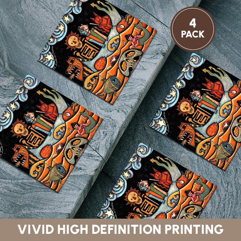 3dRose CST_21127_3 The Devil S Dream Folk Art Skulls Mexican Colorful Surrealism-Ceramic Tile Coasters, Set of 4...