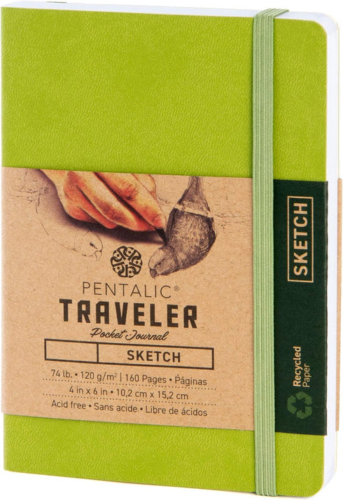 Pentalic 4" x 6" Pocket Sketchbook Traveler Journal, 160 Pages, Olive Green...