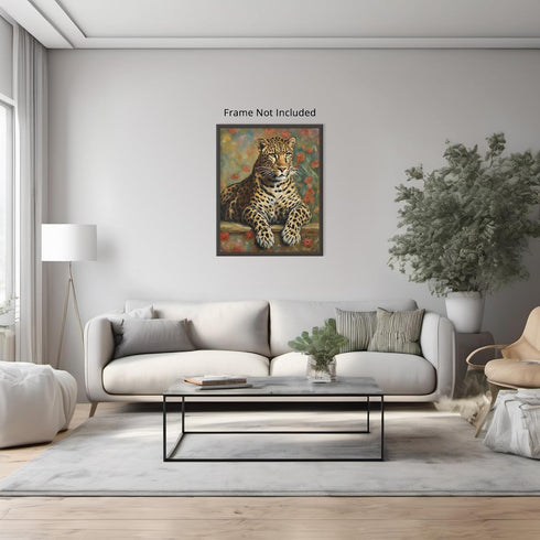Posterizer 1 pcs- Leopard lying on the ground between flowers-Art for Animal Lovers-Floral Botanical Art- Gift for Men Women Teens-Decor for Bedro...