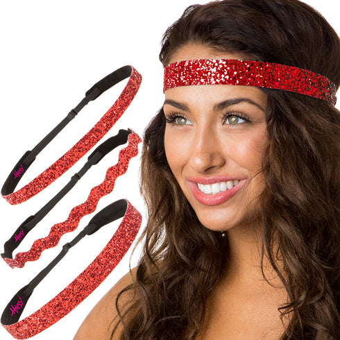 Hipsy Women's Adjustable NO SLIP Bling Glitter Headband Mixed Pack (Red 3pk)...