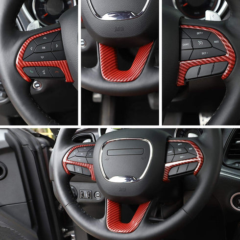 JeCar Steering Wheel Cover Interior Decoration Trim Kits Compatible with Dodge Challenger/Charger 2015-2023/Durango 2014-2020 & Grand Cherokee 201...