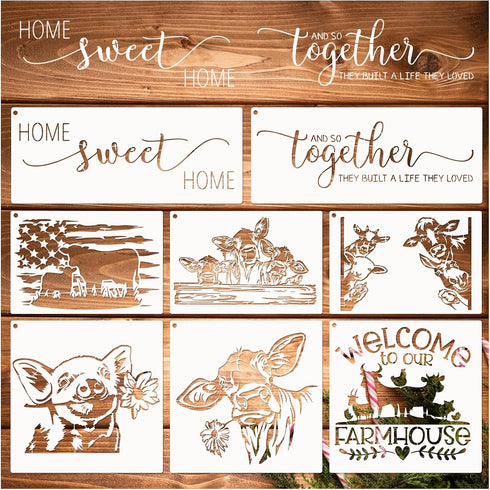 Farmhouse Stencils, Reusable Cow Pig Farm Stencils Wood Burning Country Farm Animal Paint Stencils for Painting on Wood DIY Craft Furniture Wall S...